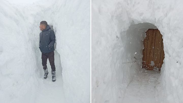 Kar kalınlığı 2 metreyi aştı, bazı evler kara gömüldü! Çözümü tünel kazmakta buldu