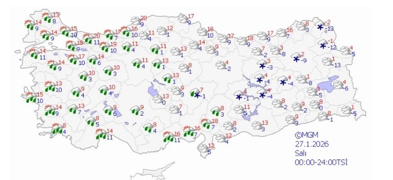 HAVA DURUMU 26 OCAK 2026 PAZARTESİ TAHMİNLERİ || Bugün hava nasıl olacak, yağmur ve kar var mı Sarı kodlu uyarı İl il Meteoroloji hava durumu raporu