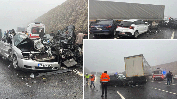 Gaziantep'te 8 aracın karıştığı zincirleme kaza: 2 can kaybı, çok sayıda yaralı