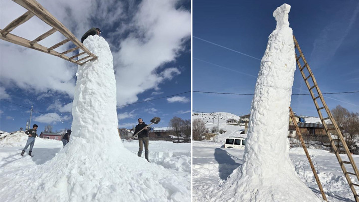 8 metre uzunluğunda kardan adam yaptılar