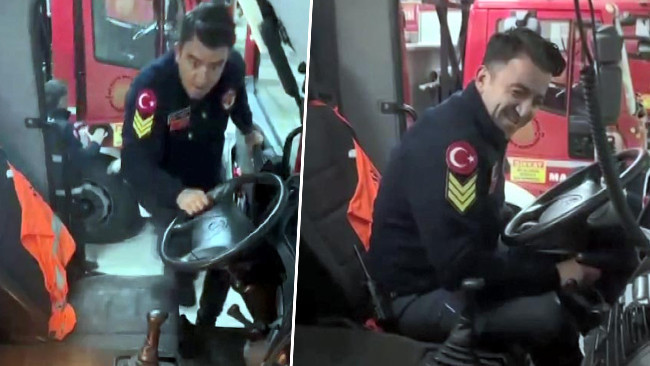 İtfaiyenin baş şoförüne yapılan sürpriz korkuttu: ‘Anam anam benim evim’