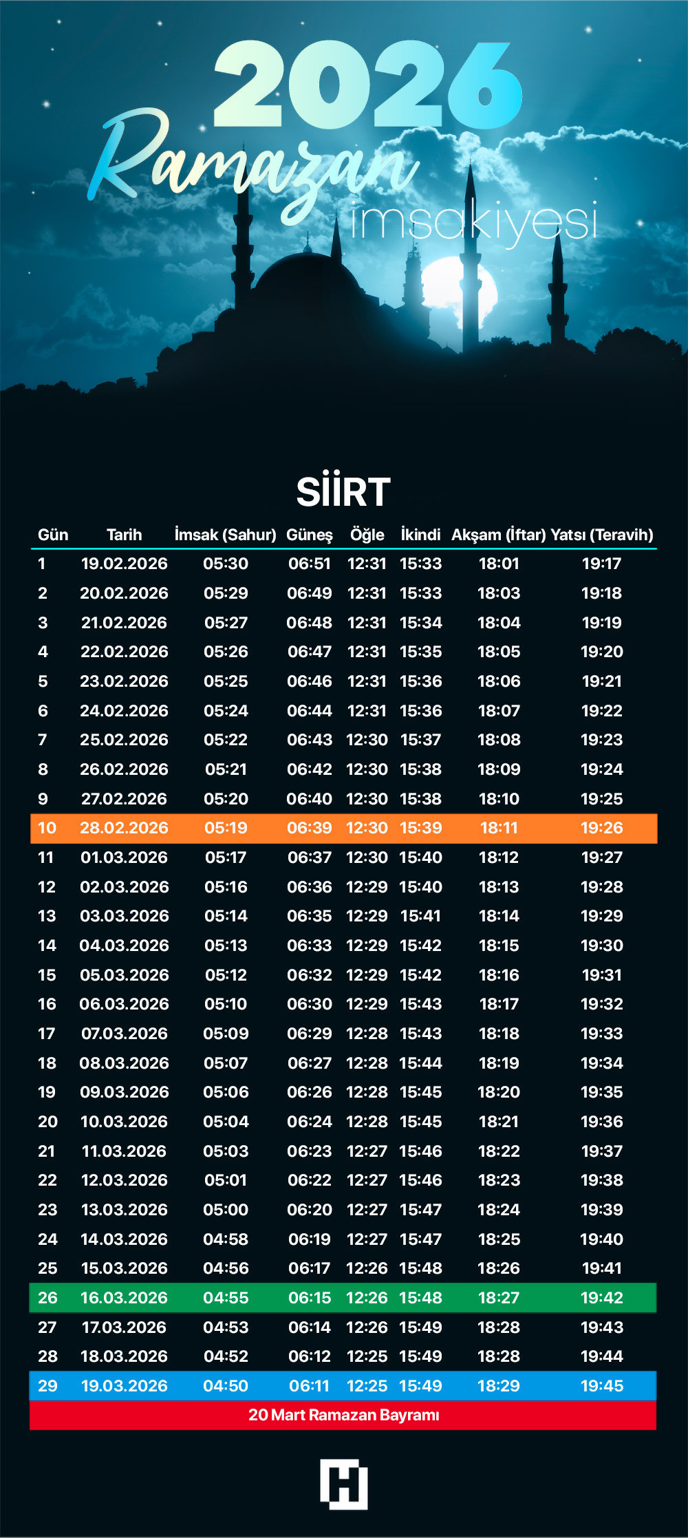 SİİRT İMSAKİYE 2026 SİİRT İMSAKİYE 2026