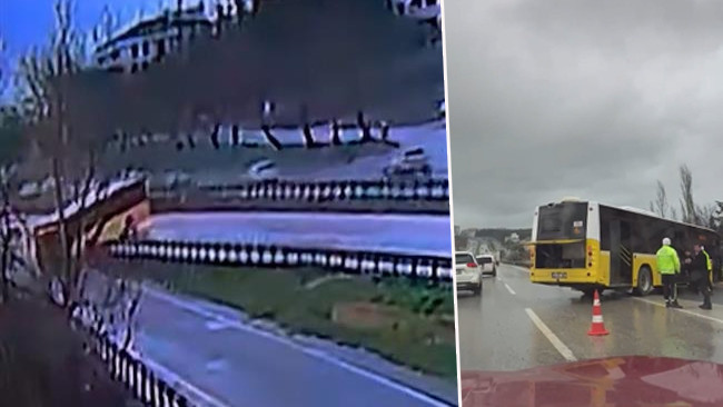 Büyükçekmece'de faciadan dönüldü: İETT otobüsü bariyere böyle çarptı