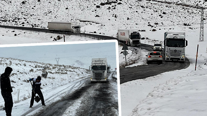 Ardahan'da buz tutan rampada TIR şoförleri mahsur kaldı! Araç kuyrukları oluştu