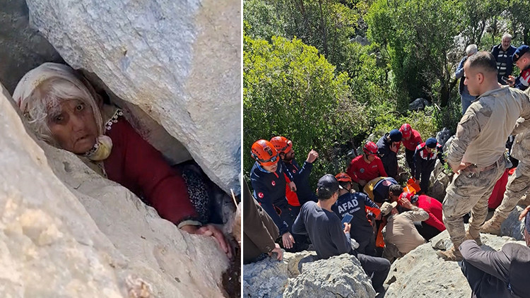 Kayalık bölgede 5 metrelik yarığa düşen yaşlı kadın 24 saat sonra kurtarıldı