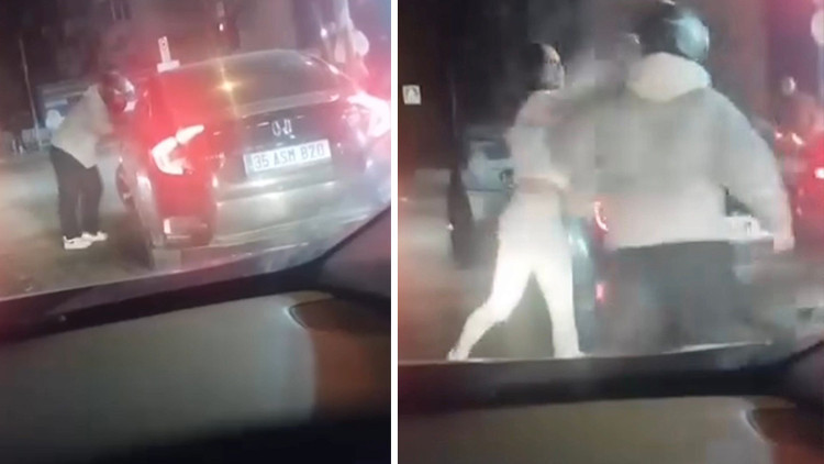 Motosiklet sürücüsü neye uğradığını şaşırdı: Uyarmak için yanına gitti, saldırıya uğradı