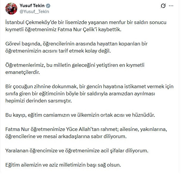BAKAN TEKİNDEN TAZİYE MESAJI