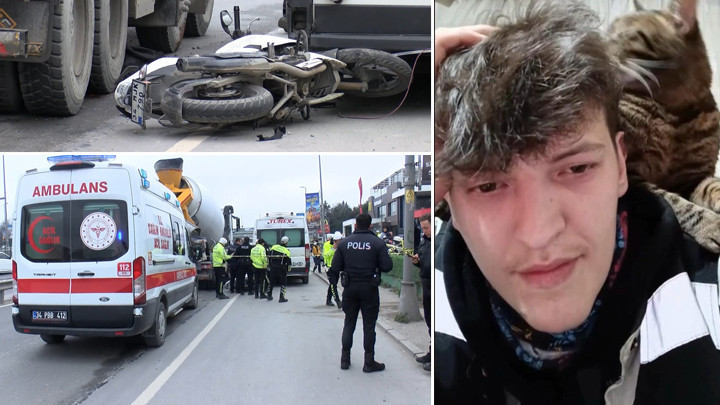 Güngören'de motosiklet sürücüsünün feci ölümü! Minibüse çarptıktan sonra üzerinden beton mikseri geçti