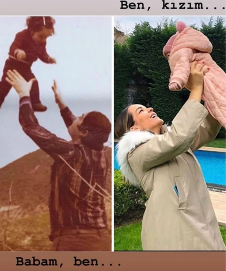 Kızıyla aynı pozu verdi