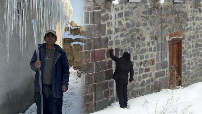 Çatılarda 3 metrelik buz sarkıtları oluştu: 'Hava şartları baya zorlaştı, Allah yardımcımız olsun'