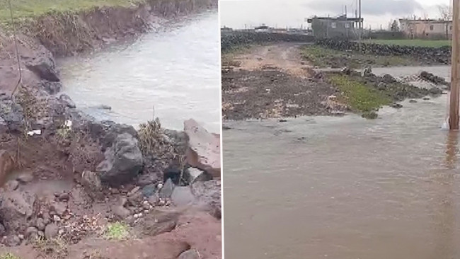 Diyarbakır’da sağanak sonrası dere taştı, yol su altında kaldı