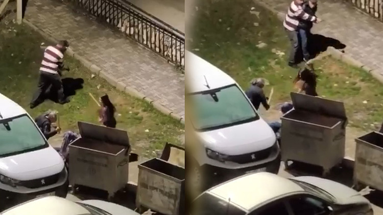 Feci dayak kamerada: Kadının komşuları sopalarla aşağı indi!