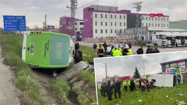 Samsun'da öğretmen ve öğrencileri taşıyan otobüs devrildi: 11 yaralı