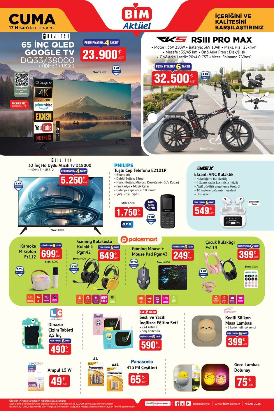 YEPYENİ BİM AKTÜEL 17 NİSAN 2026 KATALOĞU İNDİRİMLİ BROŞÜRÜ TAM LİSTE || Bimde bu hafta neler var Bim aktüel afişi Sepetli Bisiklet, Tuşlu Telefon, Işıklı Scooter Getiriyor
