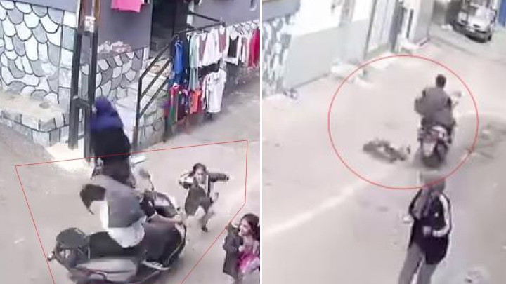 Feci kaza kamerada! Motosikletle kız çocuğuna çarpıp kaçtı