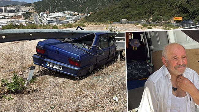 Bariyere çarptı, üst tavanı tamamen ezildi: Hurdaya dönen otomobilden sağ çıktı!