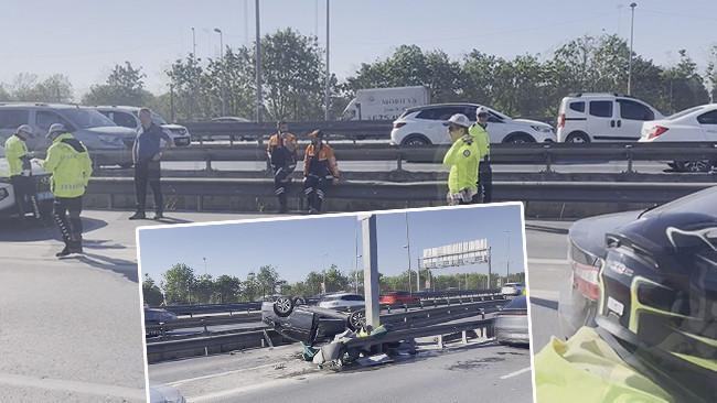 D-100 Karayolu'nda feci kaza: Otomobil bariyerlere çarparak takla attı