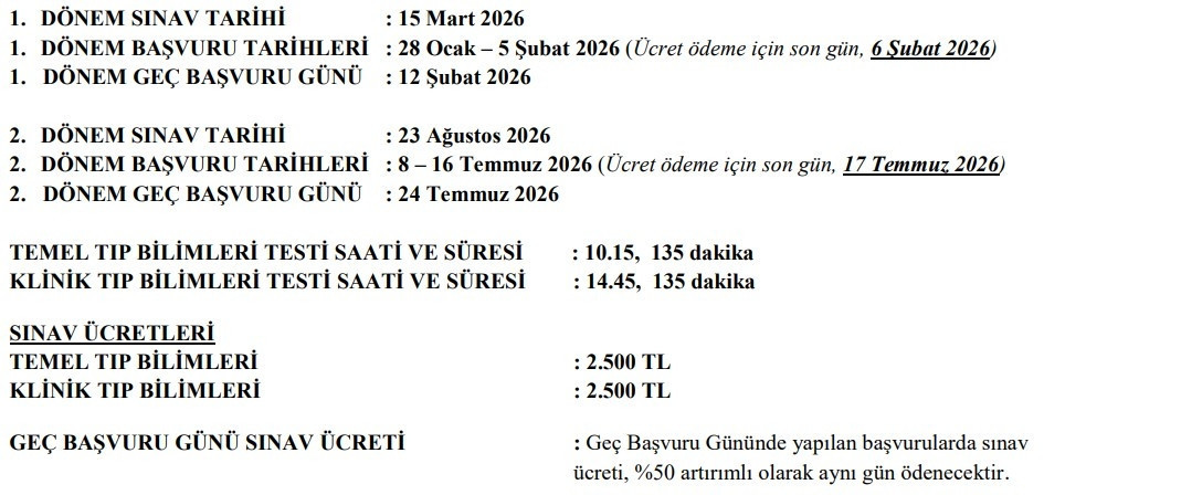 2026 TUS 2 BAŞVURU TARİHLERİ