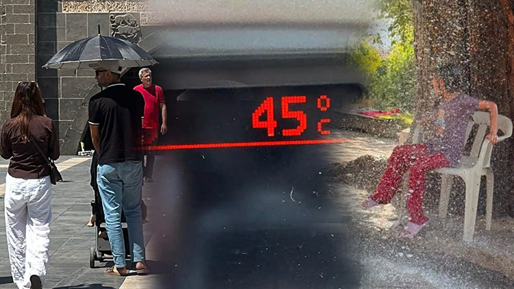 Diyarbakır'da kavurucu sıcaklar! Termometreler 45 dereceyi gösterdi: ağaçtan sarkıtılan hortumla serinlediler