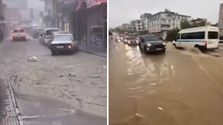 Sağanak sonrası yollar göle döndü: Araçlar ve yayalar ilerleme