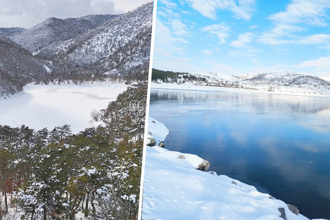 Kar yağışının ardından göller dondu, kartpostallık manzaralar ortaya çıktı