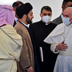 Dünya bu anlara kilitlendi Papa, Şiilerin en büyük dini mercisi Sistani ile görüştü