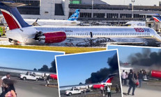 ABDde uçak pistten çıktı... Panik anları kamerada