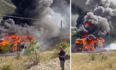 Yolcu otobüsü alev topuna döndü Şoför yolcuları son anda tahliye etti