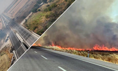 Edirnede anız yangını Dumanlar gökyüzünü kapladı, kara yolu kapatıldı