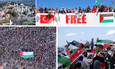 İstanbul, Ankara ve İzmirde Gazzeye destek gösterisi... Ayasofyadan Türk ve Filistin bayraklarıyla yürüyüş