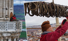 Emekli oldu ama bırakamadı: Metrelerce yüksekliğe çıkıp asıyor Mesajlar yurt dışından bile okunabiliyor