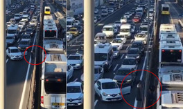 Merterde D-100 trafiğini durdurdu, kediyi kurtardı... İşte o anlar...