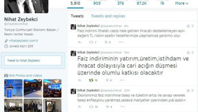 Bakan Zeybekci'den 90. dakikada Twitter'da tam saha 'faiz' presi