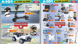 YENİ A101 KATALOG BU HAFTA 26 MAYIS 2026 || A101 Aldın Aldın afişi yeni indirimleri neler A101de bu hafta broşürü ile akülü araba, elektrikli scooter, dik ütü, smoothie blender, şarjlı el süpürgesi raflarda