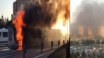 E-5teki metrobüs yangını Yeşilköyden böyle göründü