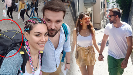 Sırt çantasını taktı kimse onu tanımadı Ünlü çiftin yurt dışı kaçamağı