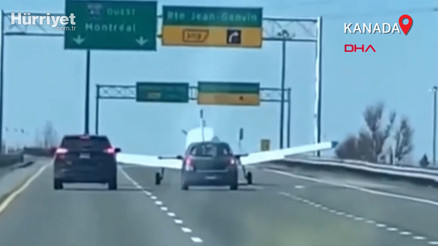 Kanadada eğitim uçağının otoyola iniş anı kamerada