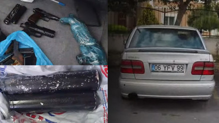 Park halindeki otomobil her şeyi ortaya çıkardı Otomatik silahlar, binlerce mermi, sis bombası ve susturucular...