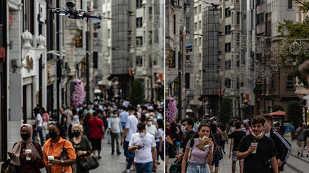 Taksimde dronlu koronavirüs denetimi yapıldı