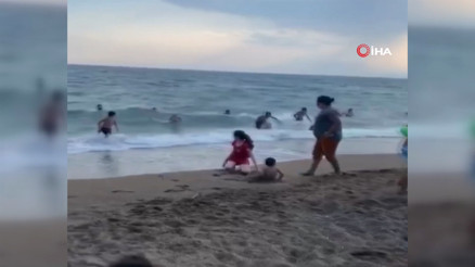 Sahilde tepki çeken şaka... Korkan tatilciler bir süre denize girmedi Sahilde tepki çeken şaka... Korkan tatilciler bir süre denize girmedi