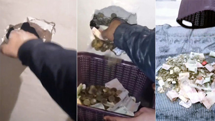 Duvara gizli kumbara yapmış Çekiçle kırdı, o anları paylaştı