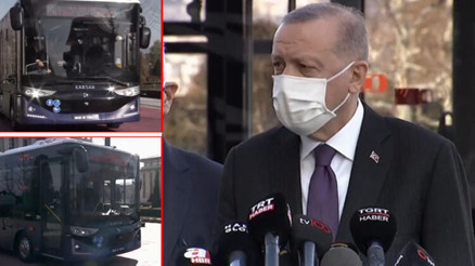 Cumhurbaşkanı Erdoğan, Türkiyenin ilk elektrikli sürücüsüz otobüsünü test etti
