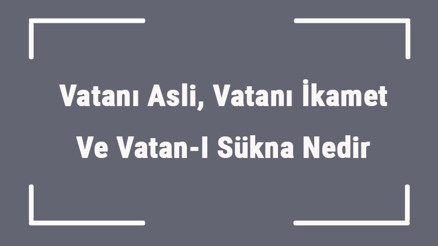 Vatanı Asli, Vatanı İkamet Ve Vatan-I Sükna Nedir Ve Ne Demek