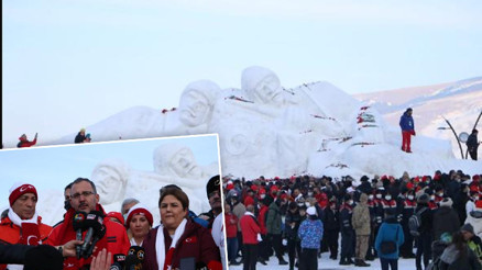Sarıkamışta karı yorgan edenler heykeli açıldı