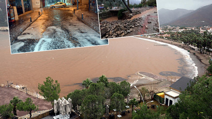 Marmariste dere taştı Cadde ve sokaklar nehre döndü