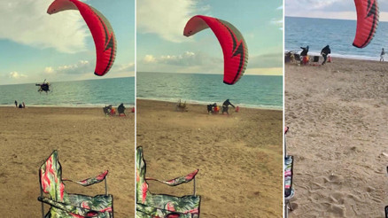 Paramotor yere çakıldı, sahilde oturan aile son anda kurtuldu