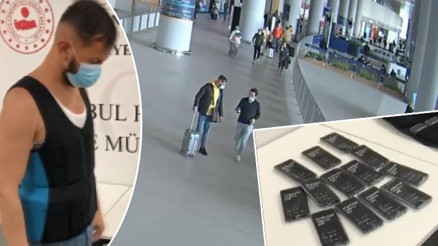 İstanbul Havalimanında özel diktirdiği yeleğinden 37 cep telefonu çıktı