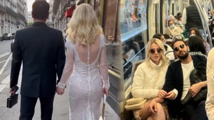 Önce gelinlikle sokakları dolaştı, sonra metroya bindi