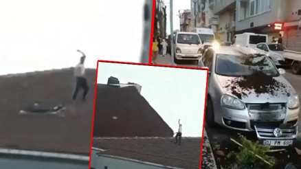 Kağıthanede çatıya çıkan kişi ortalığı birbirine kattı Gözaltına alındı