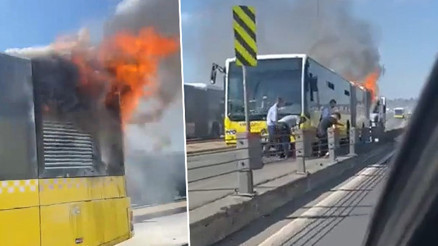 Haliçte metrobüste yangın Yolcular tahliye edildi